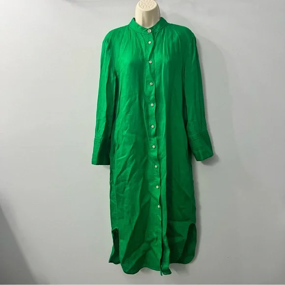 Zara Green Linen Longline Long Sleeve Tunic Button Down Dress Cover Up Small - Picture 7 of 13
